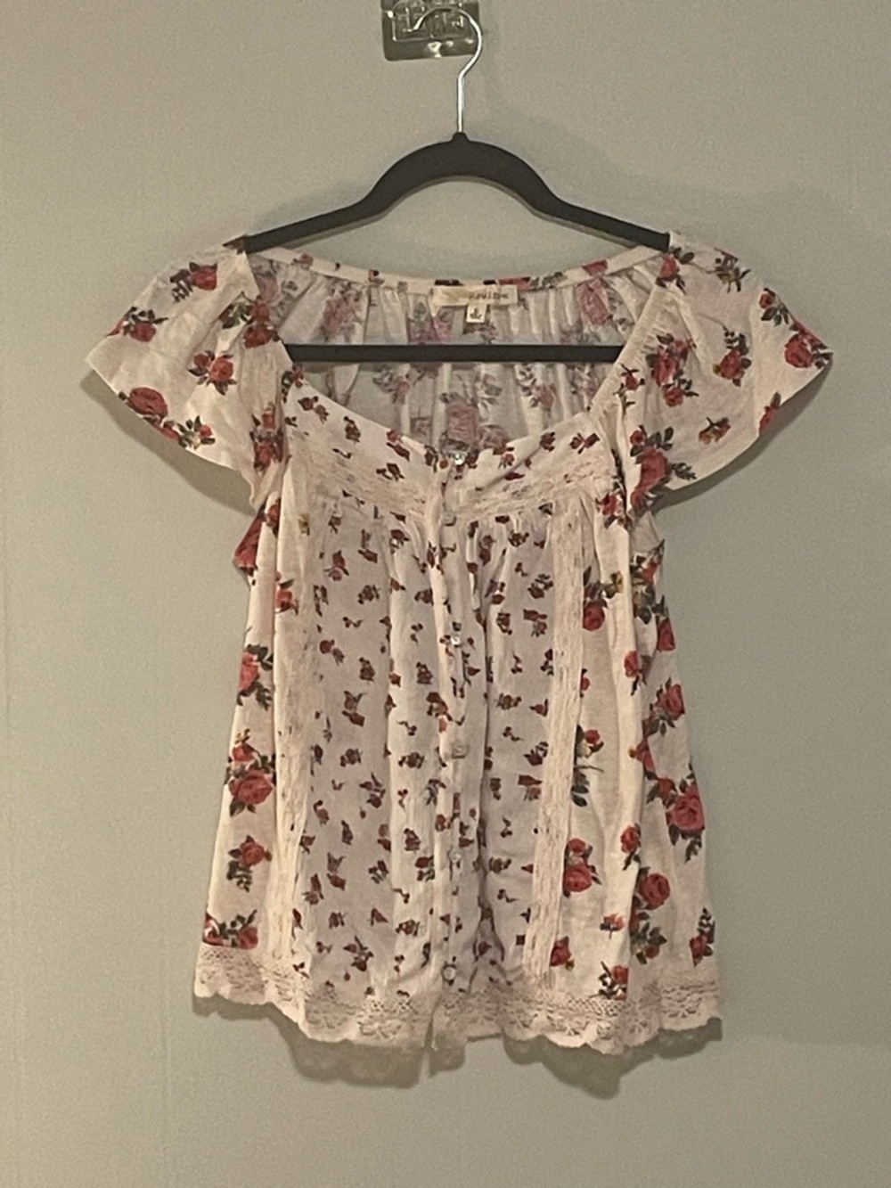 White Floral Lace-Trim Peasant Top - Women's. Item # 11468